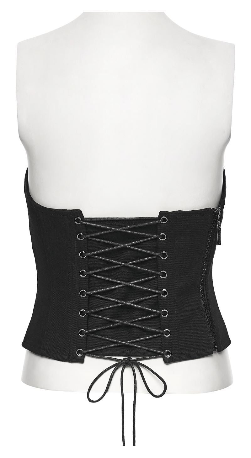 Schwarzes Oberteil Rebel Witch Corset Top in Korsettoptik von Punk Rave