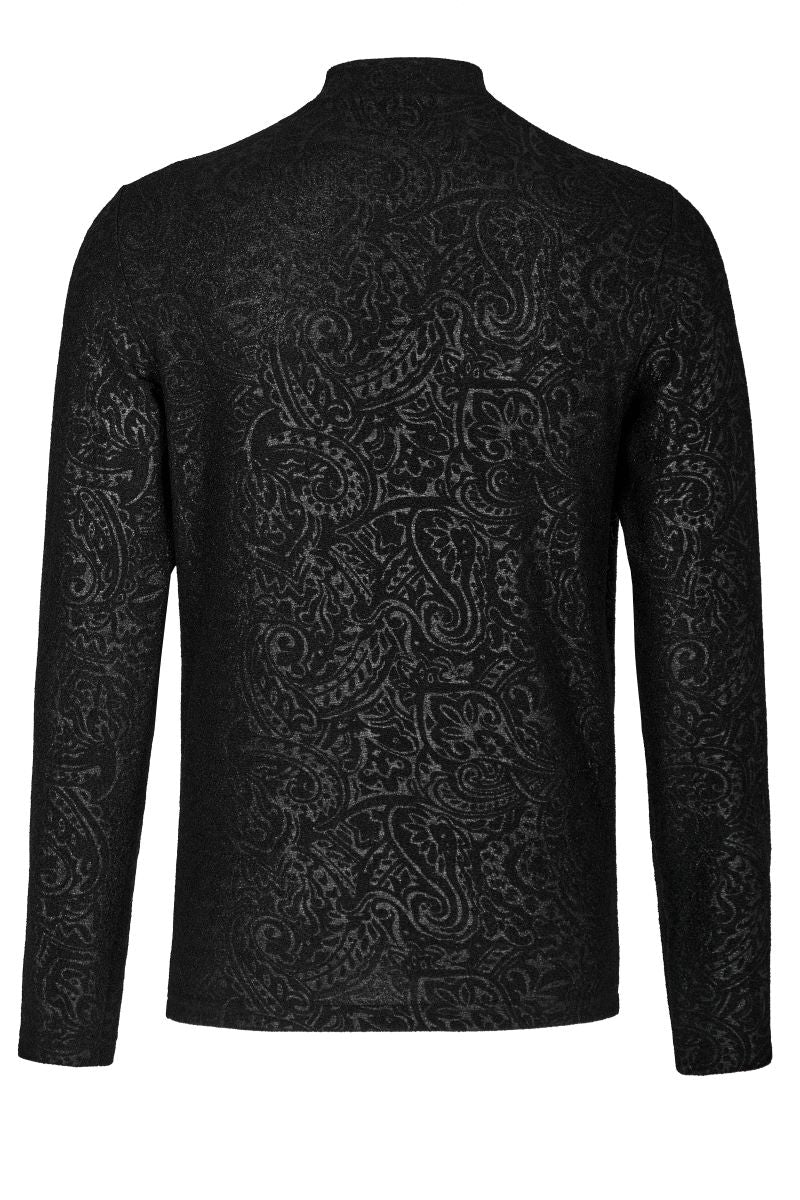 Schwarzes Langarmshirt Rafael Top mit floralem Muster von Punk Rave