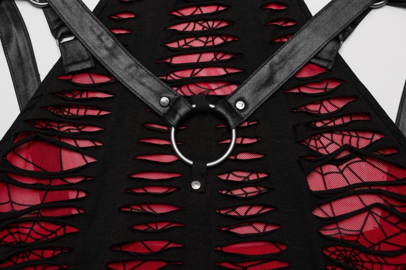 Kurzes, ärmelloses Kleid Red Widow Dress mit Mesh Overlay von Punk Rave