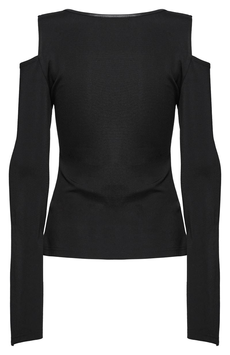 Schwarzes Shirt Gemini Top mit Meshelementen und Schnürung von Punk Rave