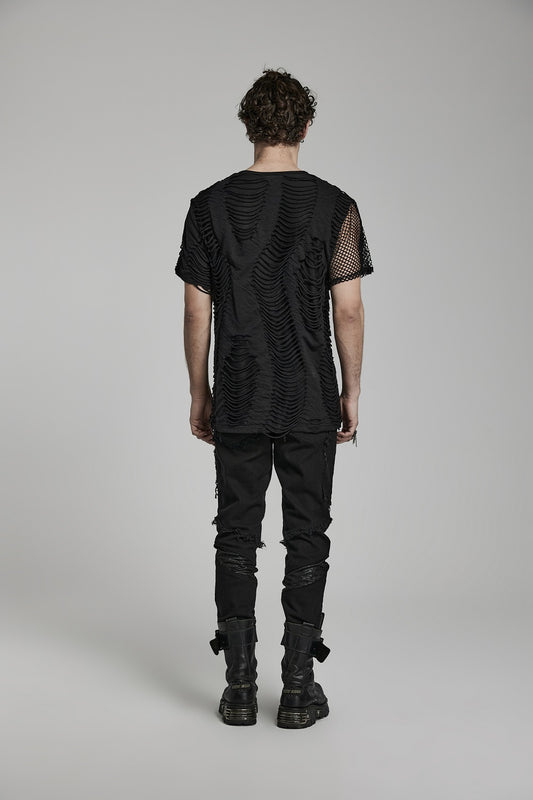 Rückseite schwarzes, tailliertes T-Shirt CULT CHAOS T-SHIRT im Distressed-Look von Punk Rave