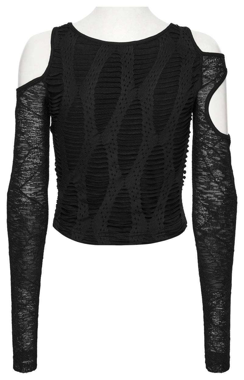 Schwarzes Langarmshirt Dark Renegade Top in asymmetrischem Design von Punk Rave