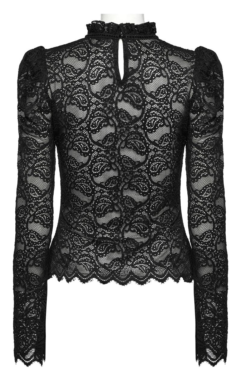 Schwarzes Spitzenshirt Nightdreamer Black Lace Top mit Paisley Muster von Punk Rave