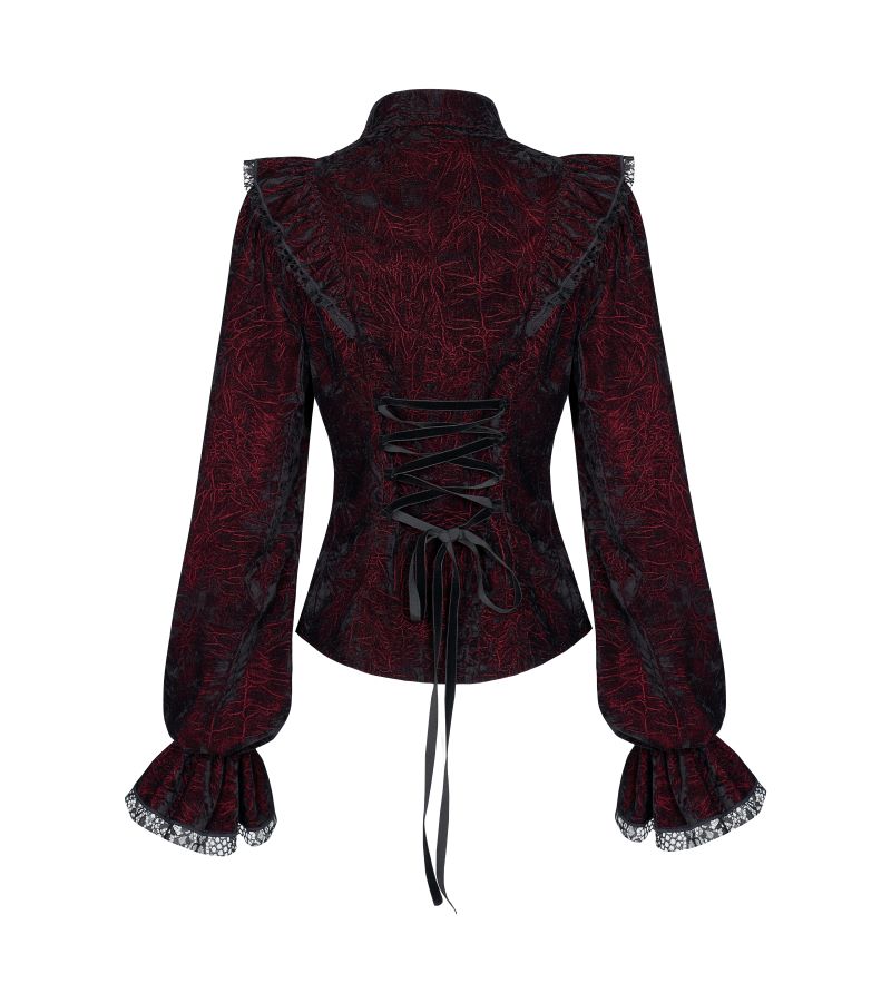 Schwarz/rote Bluse BlutEngel Red Shirt mit Spitzenelemneten von Punk Rave