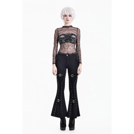Schwarzes Meshoberteil Skull And Floral Vine Top von Dark In Love