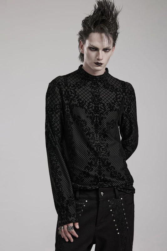 Figurbetontes Langarmshirt ROMANTIC GOTH TOP mit samtigem Flockprint von Punk Rave