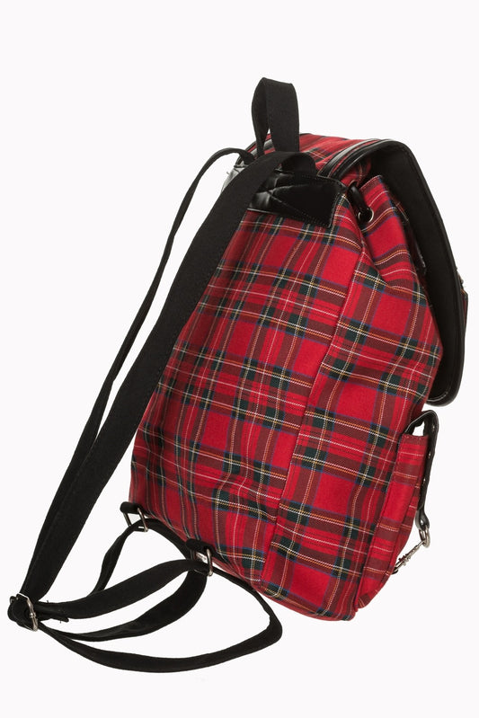 Rot-karierter Rucksack YAMY BACKPACK Tartan mit mehreren Taschen von Banned
