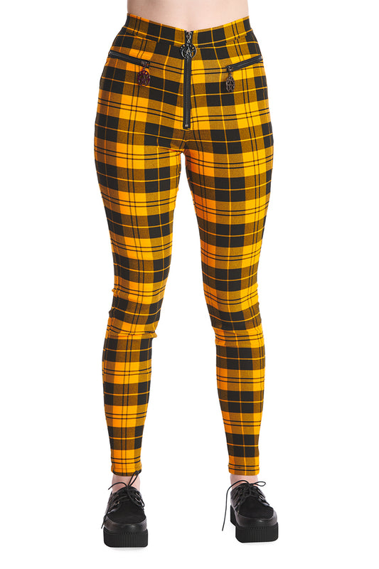 Enge Stretchhose YELLOW RUMOR HAS IT TROUSERS im gelb-karierten Design von Banned