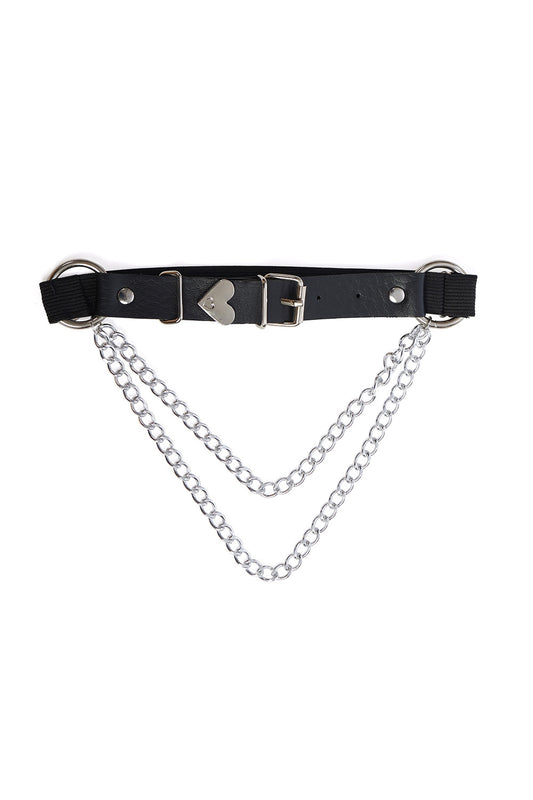 Schwarzes Beinholster LILIN CHAIN LEG GARTER mit Zierketten und Herzdetail von Banned