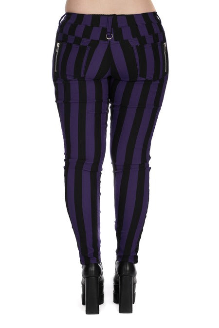 Schwarz/Lilane Hose FOREVER YOURS STRIPED TROUSERS Purple mit Streifenmuster von Banned