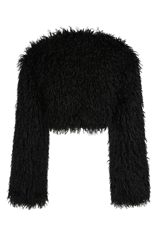 Schwarze Jacke ZAFIRA JACKET Black aus Kunstfell von Banned