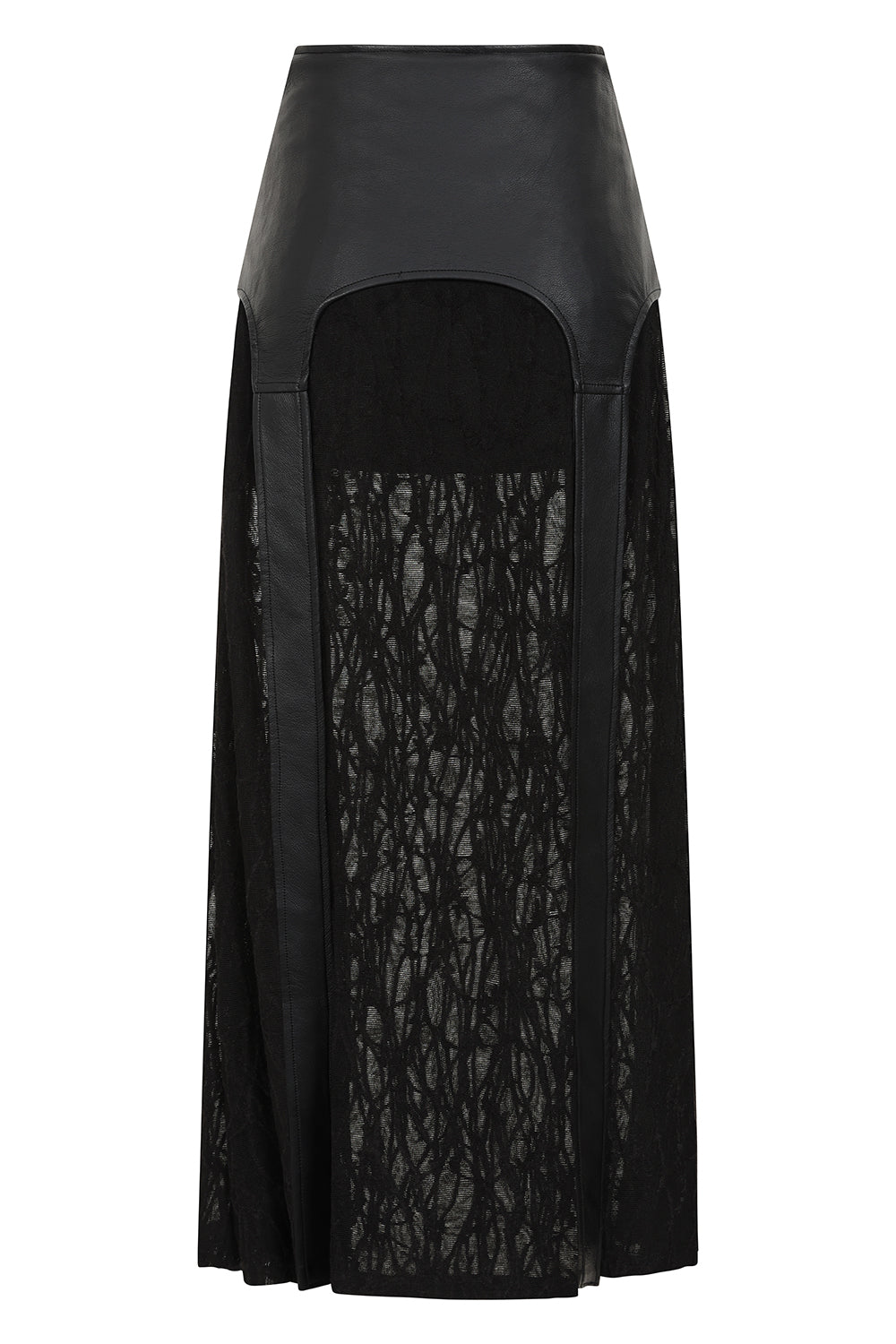 Schwarzer Rock Velkyn Long Skirt mit Mesh und Kunstlederelementen von Banned