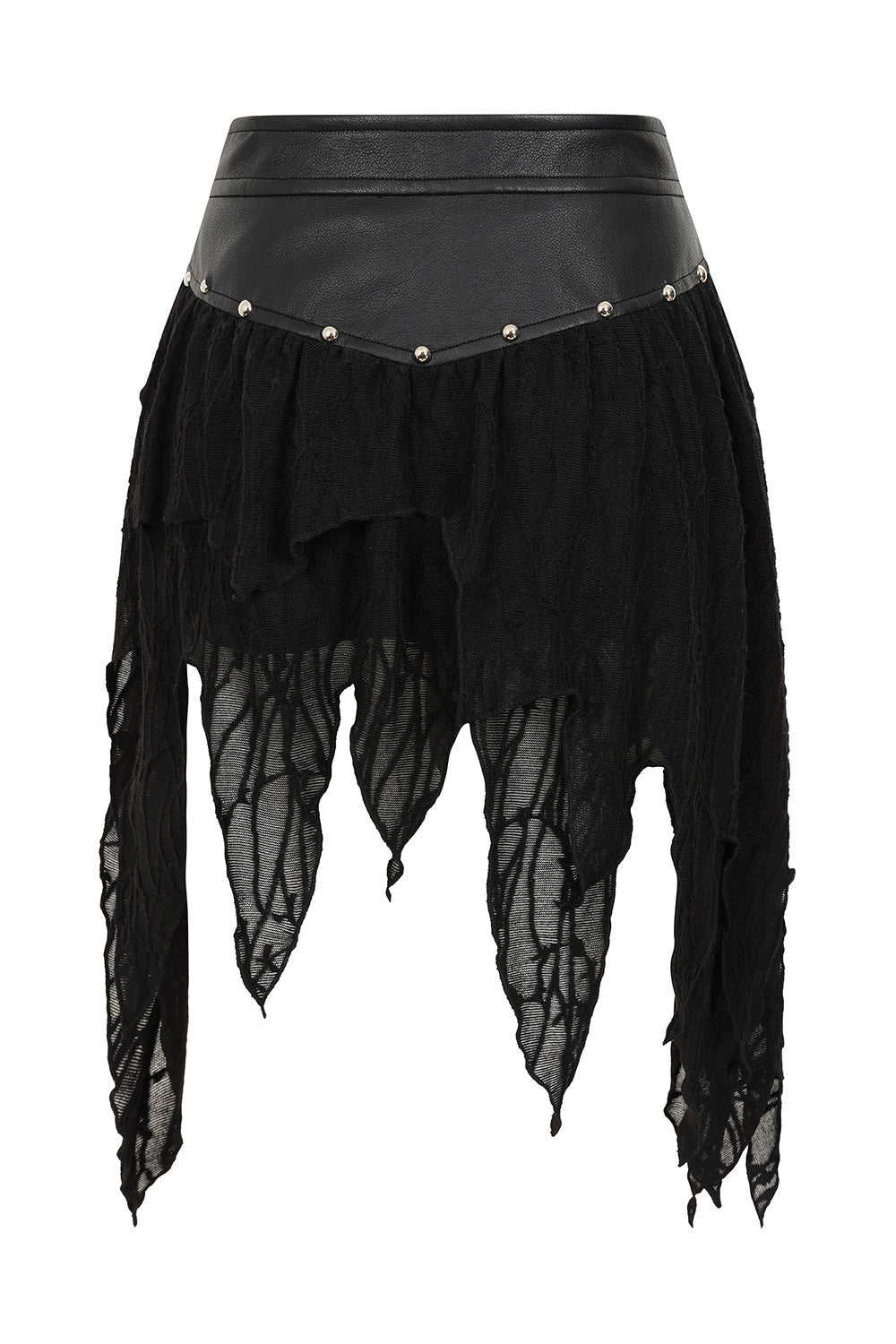 Schwarzer Rock Luxor Skirt in asymmetrischem Design mit Hufeisenring an der Vorderseite