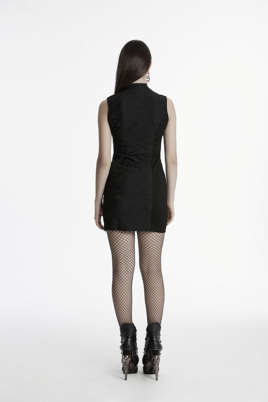 Rückseite ärmelloses, tailliertes Minikleid ROSE NOIR DRESS mit Stickapplikationen von Punk Rave