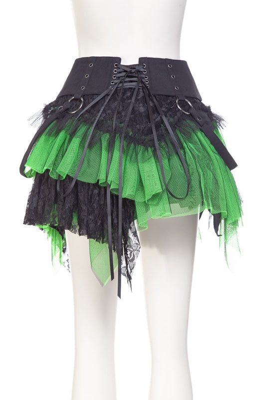 Kurzer Rock Amelia Skirt black/green mit grünem Stoffelement von Punk Rave