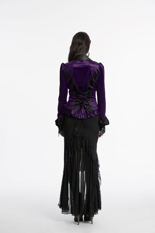 Lilane Bluse Nemesea Gradient Purple Velvet Shirt mit Fledermausflügel Kragen von Punk Rave