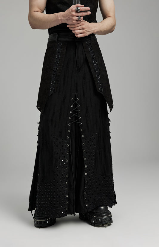 Schwarzer, langer Rock ANAKREON MAXI SKIRT mit vielen Details von Punk Rave