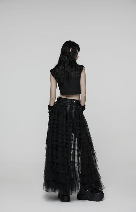 Schwarze kurze Shorts Evernight Faux Leather Shorts mit abnehmbaren Überrock von Punk Rave