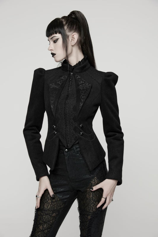 Schwarze Jacke Victoriana Jacket mit Schnürung am Rücken von Punk Rave