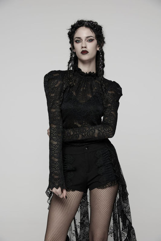 Schwarzes Spitzenshirt Nightdreamer Black Lace Top mit Paisley Muster von Punk Rave