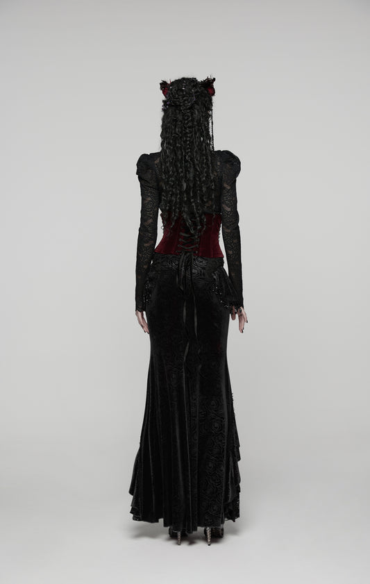 Taillengürtel im Korsettstil ROSE ROUGE WAIST CORSET aus rotem Samtstoff von Punk Rave