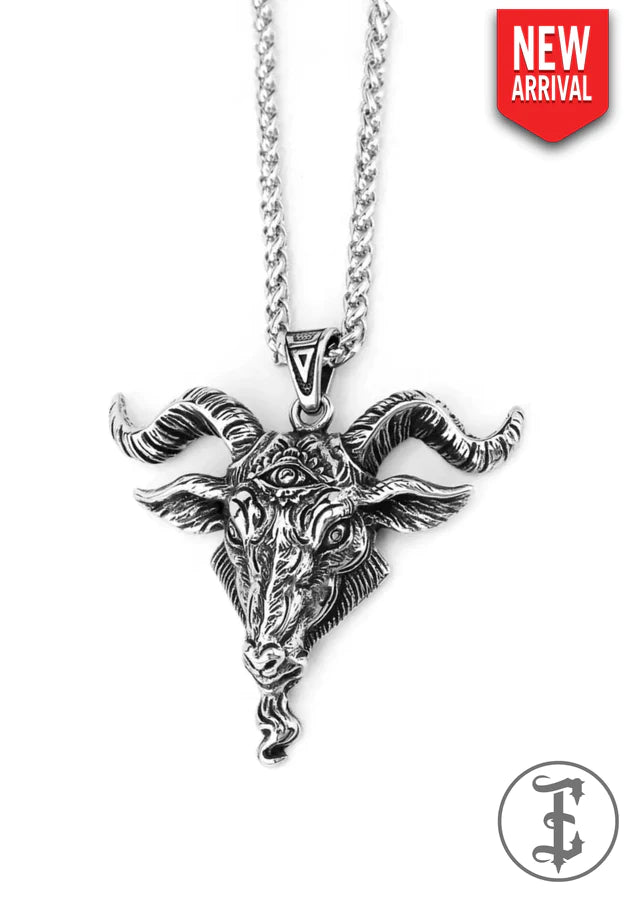 Silberfarbende Goat Head Kette mit Ziegenbockkopf-Anhänger von EASURE