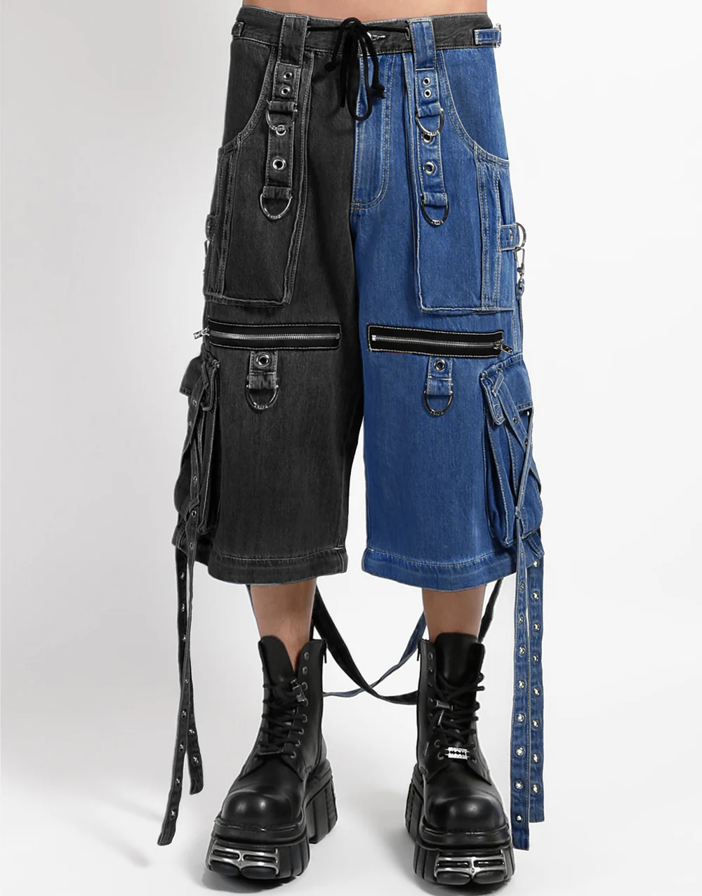 Blau, schwarze Hose BLUE/BLACK WIDE PANTS mit Bändern mit Colours Branding