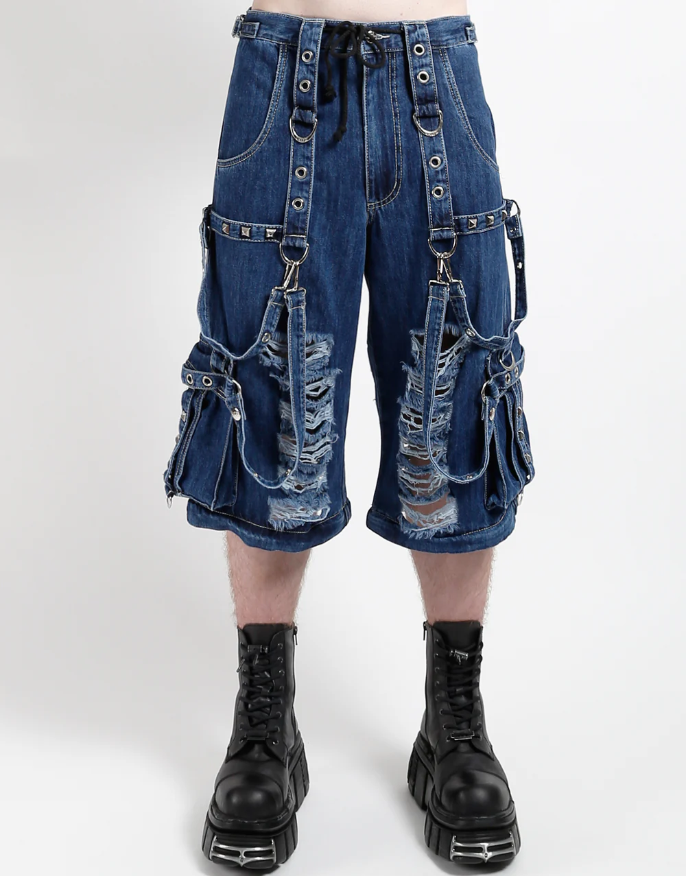 Blaue Hose BLUE SHREDDED PANTS mit Bändern und destroyed Optik an den Beinen mit Colours Branding