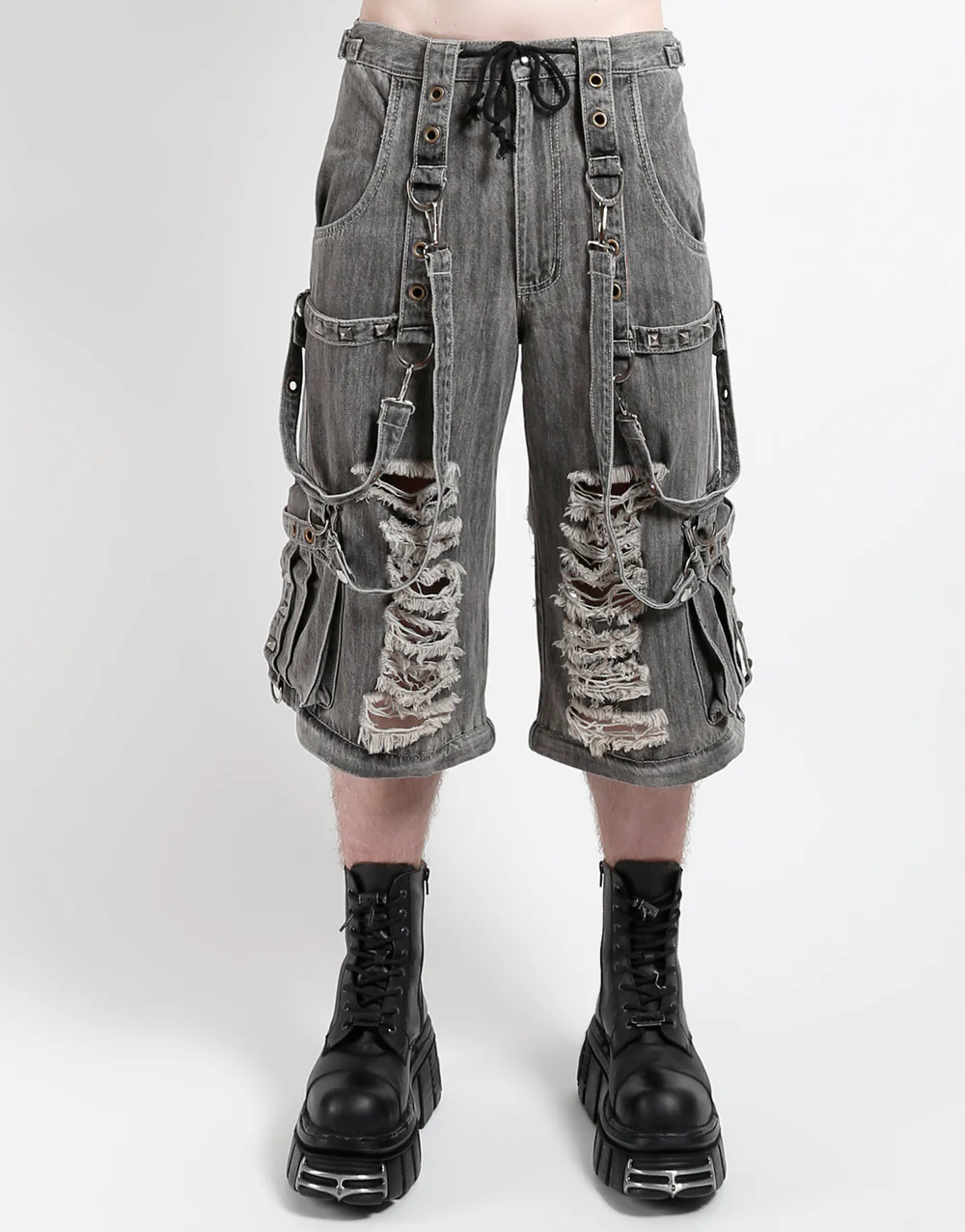 Graue Hose GRAY SHREDDED PANTS mit Bändern und destroyed Optik an den Beinen mit Colours Branding