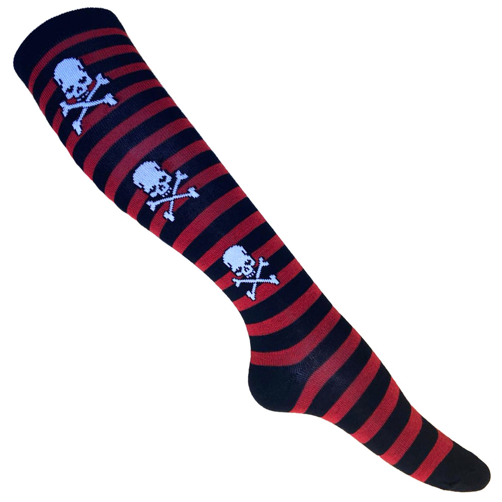 Lange Socken Stripe rot Skulls