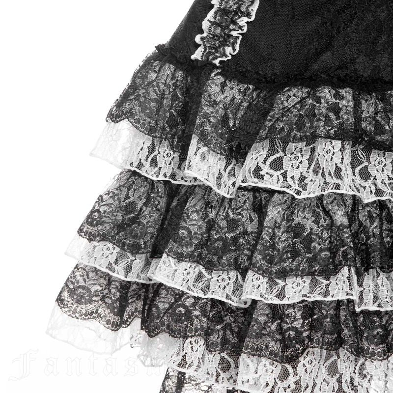 Schwarz/Weißes Kleid Eerie Shadow Dress Black and White mit Schnürung und Spitze von RNG