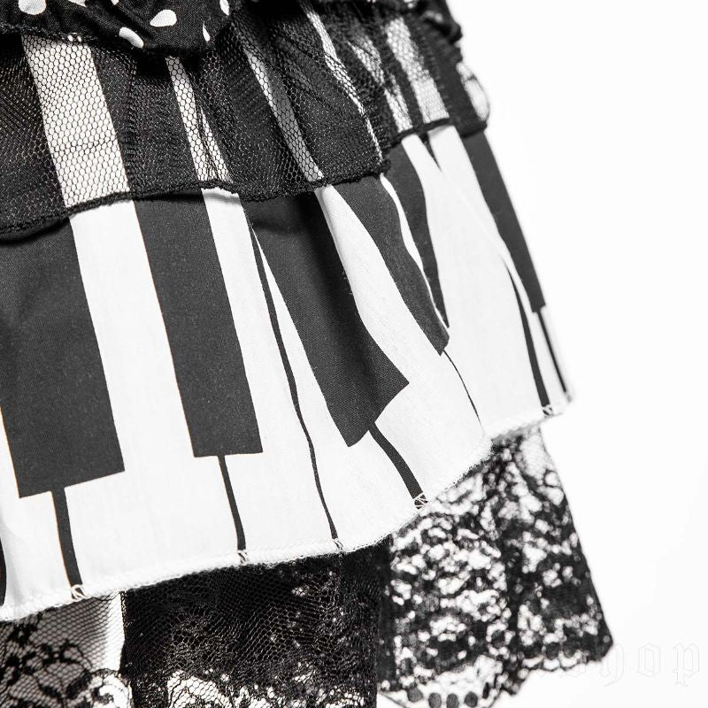 Kurzer schwarz/weißer Rock Piano Doll Puffed skirt mit Klaviertastendesign von RNG