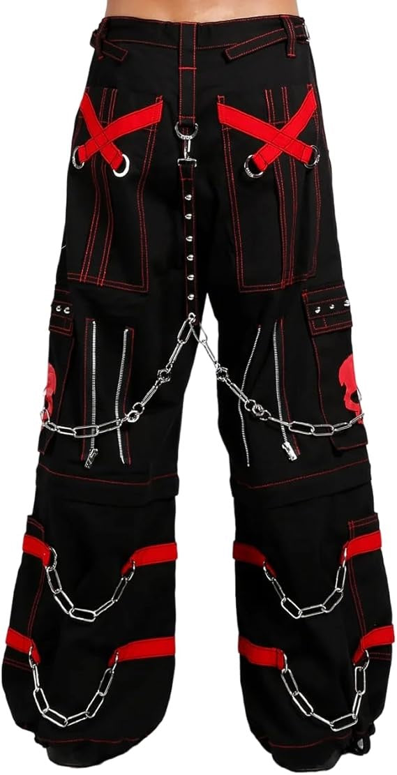 Schwarze Hose RED SKULL PANTS mit Schädelprint und roten Details mit Colours Branding