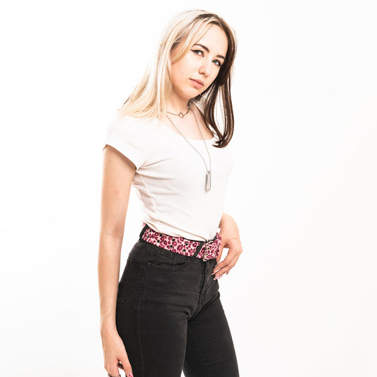 Pinker Gürtel 2-reihig Leopard Pink Ösen mit Kunstfell