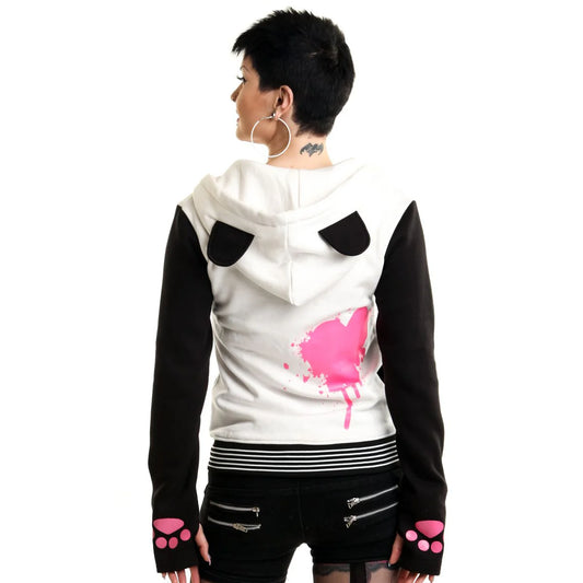 Schwarz/Weiße Sweatshirtjacke KP MASE HOOD mit Ohren an der Kapuze und pinken Akzenten auf dem Print von Killer Panda
