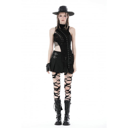 Schwarzes Oberteil Punk Asymmetric Shirt mit seitlicher Schnürung von Dark In Love