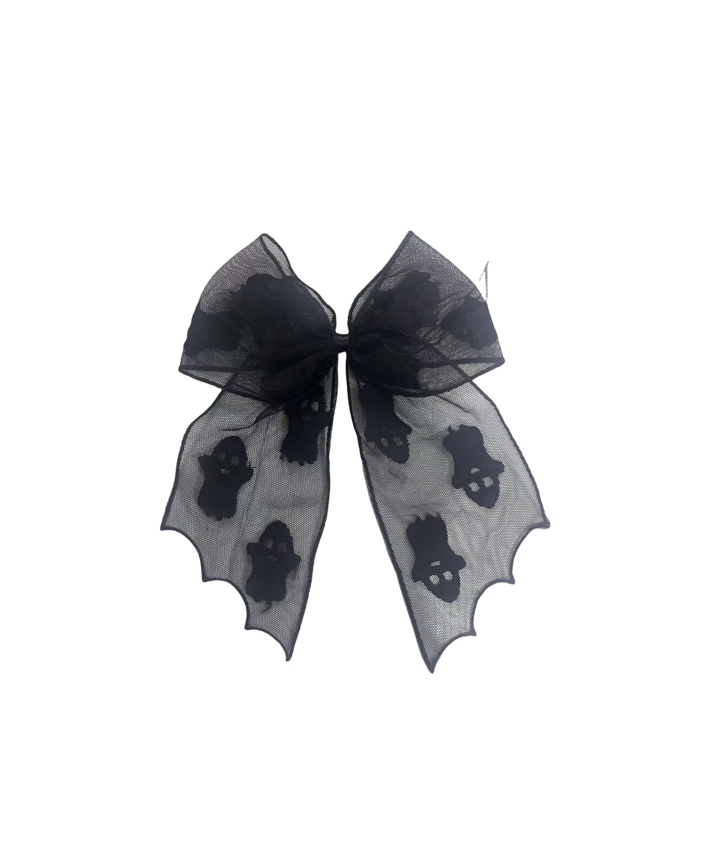 Schwarze Schleife GHOSTS HAIR RIBBON MESH aus Meshstoff mit Gespenstprint von Moon Attic