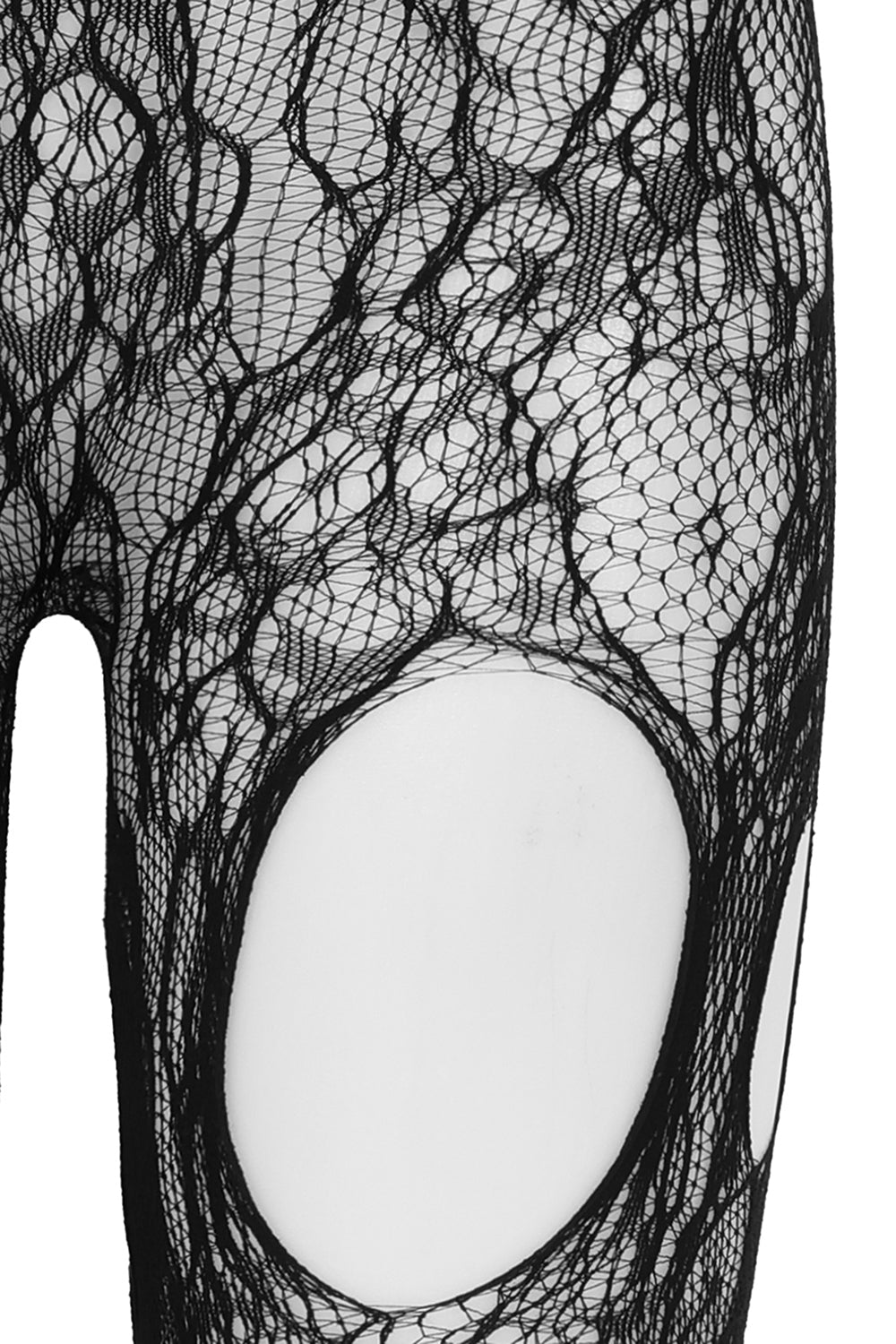 Schwarze Strumpfhose VORTEX TIGHTS mit Spitzenmuster und großen Löchern von Banned 