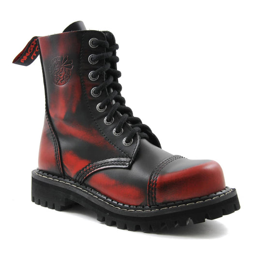Schwarz-rote 8 Loch-Stiefel aus Leder