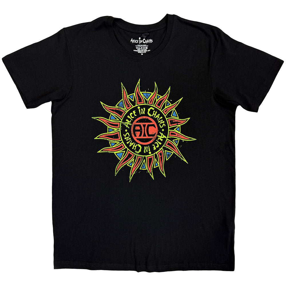 Lizensiertes Alice In Chains Sun Logo Bandshirt mit buntem, runden Logo-Print