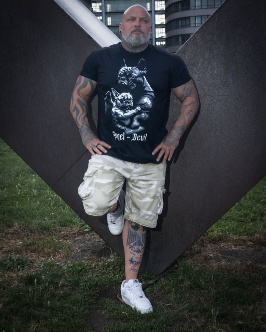 Schwarzes Oberteil Angel Devil Shirt mit Hundeprint von Tributica