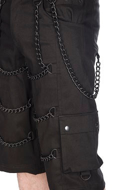 Schwarze, kurze Hose Chain Shorts Denim mit Ketten und Zierreißverschlüssen von Black Pistol