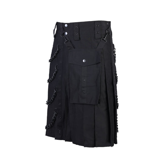 Schwarzer Chain Kilt Denim mit Ketten und abnehmbarer Kilttasche von Black Pistol