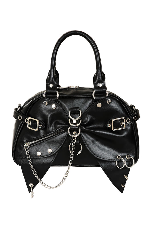 Schwarze Tasche Rebel Sugar Bag mit Zierketten, Ösen und Riemen von Banned 