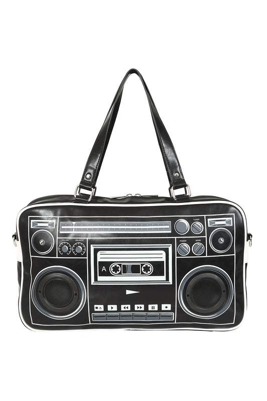 Schwarze Tasche BoomBox Bag mit Radiorekorderprint von Banned 