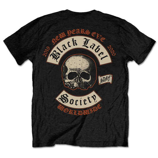 Lizensiertes Black Label Society New Years Eve Bandshirt mit künstlerischem Sensemannprint, vielen Details, sowie Logo-Print auf Rückseite