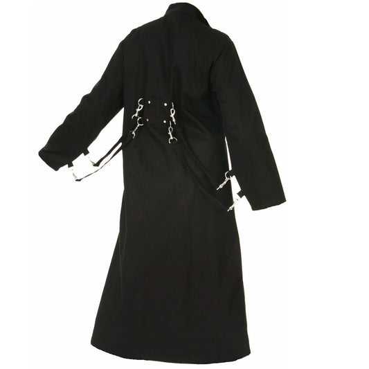 Schwarzer Mantel BUCKLE LONG COAT mit Schnallen an der Vorderseite mit Colours Branding
