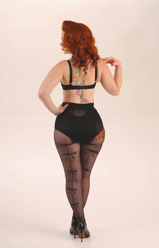 Schwarze Strumpfhose 20 Denier Sheer Bow Back Seamed Tights im Schleifendesign von Pamela Mann