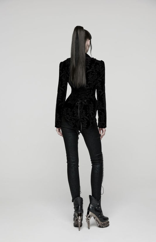 Schwarze Jacke Cthulhu Court Black Velvet Jacket mit Schnürung am Rücken von Punk Rave