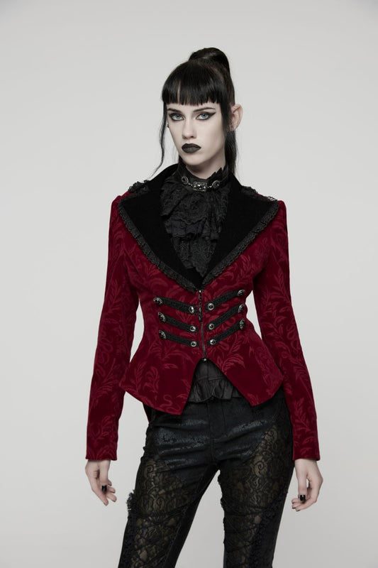Rote Jacke Cthulhu Court Blood Velvet Jacket mit Schnürung am Rücken von Punk Rave